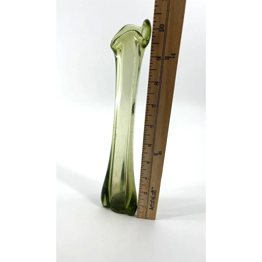 Vintage Avocado Olive Green Swung Glass Ruffled Mid Century Modern 10.5 in